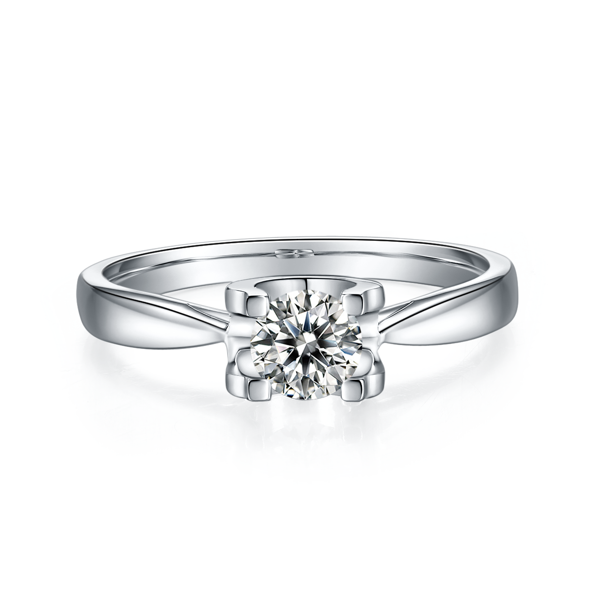 Straight arm sandwich cow head S925 silver plated platinum Moissanite women's ring 50 points D-grade